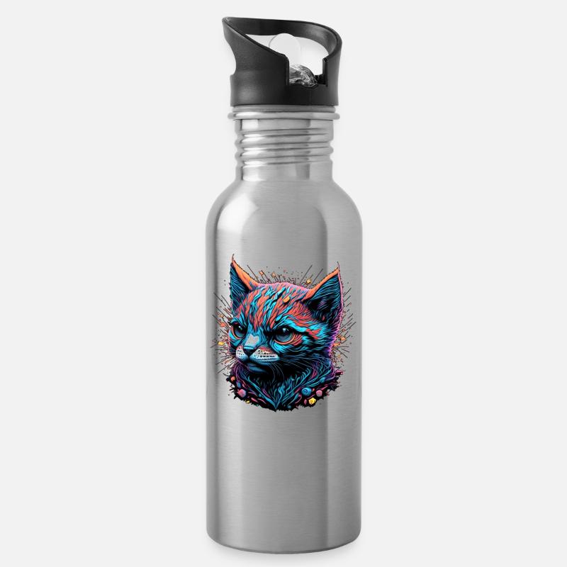 Düsterer Katzenblick - Trinkflasche mit integriertem Trinkhalm - Lightsilver