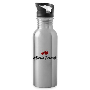 Freundschaft Beste Freunde Herzen Liebe - Trinkflasche mit integriertem Trinkhalm - Lightsilver - Rechts