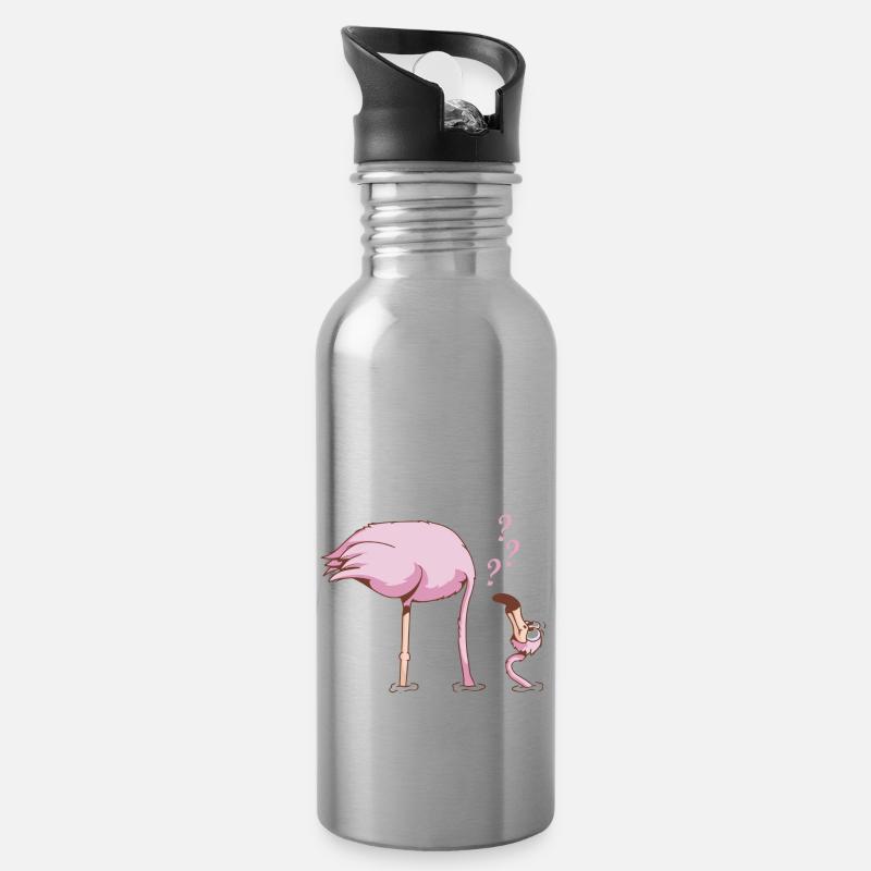 irritierter FLAMINGO - Trinkflasche mit integriertem Trinkhalm - Lightsilver