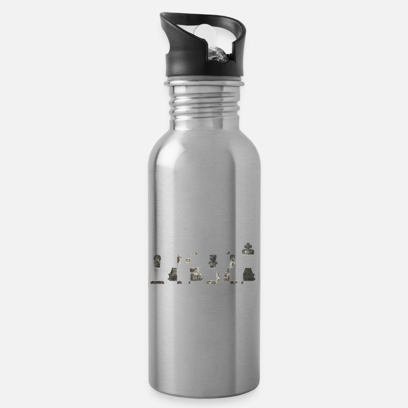 Schachfiguren - Trinkflasche mit integriertem Trinkhalm - Lightsilver