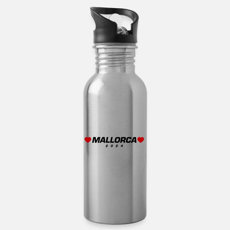 Mallorca 2024 Herz - Trinkflasche mit integriertem Trinkhalm - Lightsilver