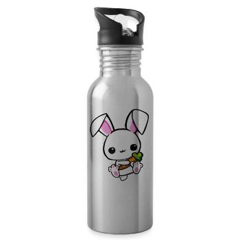 kleiner Hase mit Möhre - Trinkflasche mit integriertem Trinkhalm - Lightsilver - Rechts