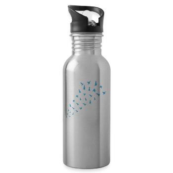 Birds fly nature animal gift - Water bottle with straw - silver - Right