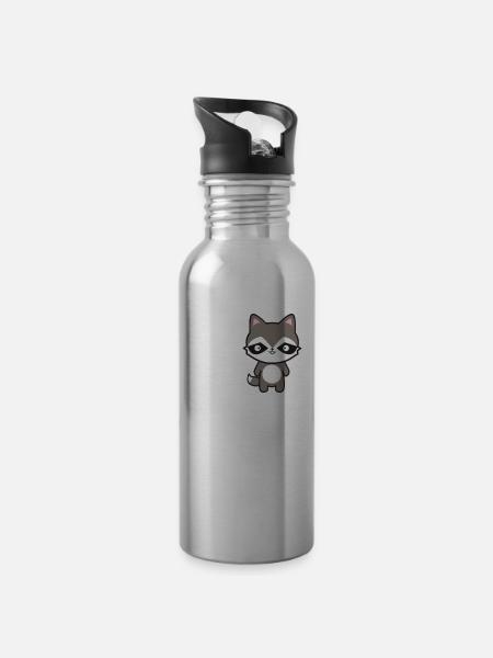 Waschbär - Trinkflasche mit integriertem Trinkhalm -