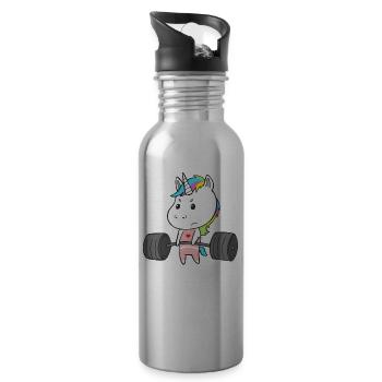 Einhorn Training Workout Krafttraining für Frauen - Trinkflasche mit integriertem Trinkhalm - Lightsilver - Rechts