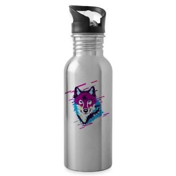 Wolf Tier 80er Retro Violett - Trinkflasche mit integriertem Trinkhalm - Lightsilver - Rechts