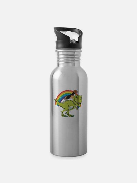 Beagle Hund Reitet Auf T-Rex Dinausaurier - Trinkflasche mit integriertem Trinkhalm - Lightsilver