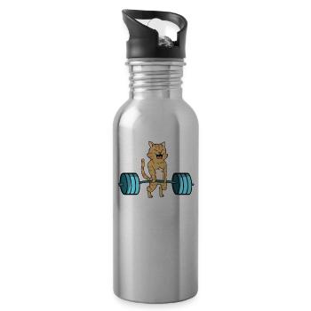 Katzen Gewichheben Hantel Bodybuilding Geschenk - Trinkflasche mit integriertem Trinkhalm - Lightsilver - Rechts