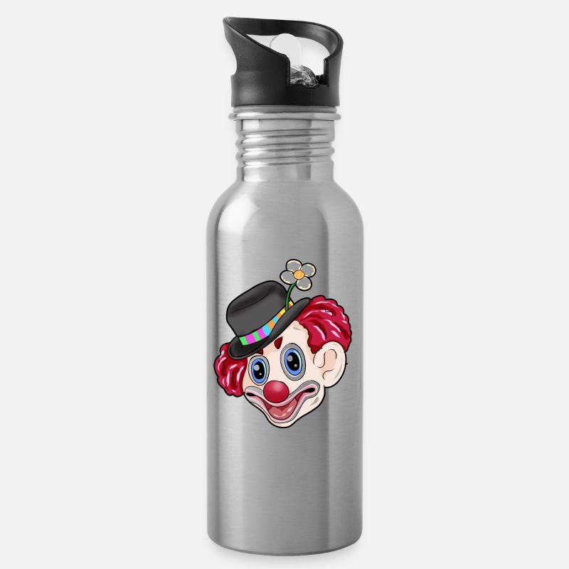 Glücklicher Clown Karneval - Trinkflasche mit integriertem Trinkhalm - Lightsilver