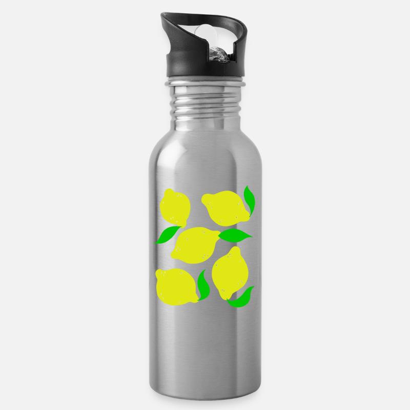 Zitronen - Trinkflasche mit integriertem Trinkhalm - Lightsilver