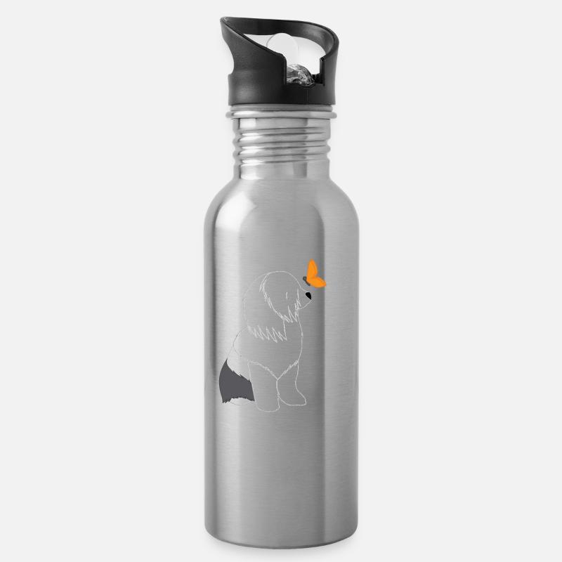 Bobtail - Papillon - Cadeau - Gourde avec paille intégrée - argent clair
