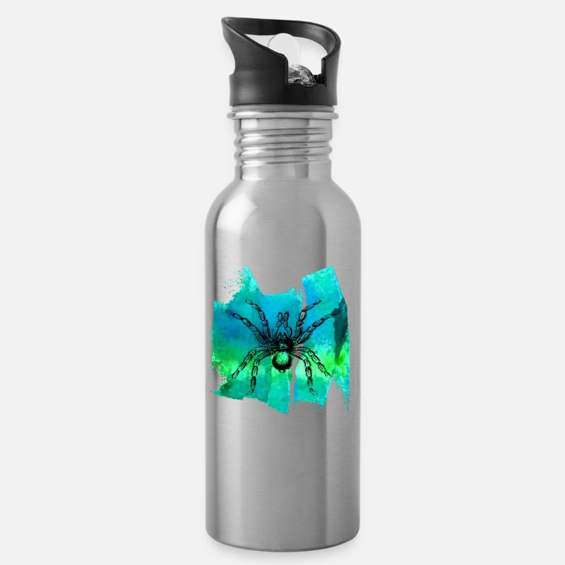 Spinne Black Spider Schwarze Spinne T Shirt - Trinkflasche mit integriertem Trinkhalm - Lightsilver