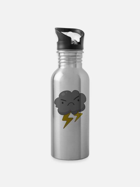 Wütende Wolke mit Gewitterwetter - Trinkflasche mit integriertem Trinkhalm - Lightsilver