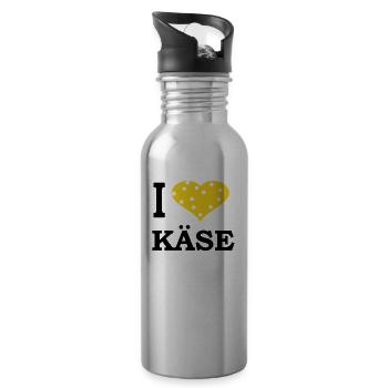 I Love Käse T-Shirt / Ich liebe Käse T-Shirt - Trinkflasche mit integriertem Trinkhalm - Lightsilver - Rechts