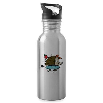 Skateboard Igel Skateboarding Freestyle Hobby Kind - Trinkflasche mit integriertem Trinkhalm - Lightsilver - Rechts