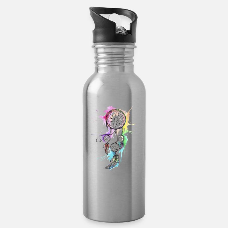 DREAM CATCHER RAINBOW COLORS - Water bottle with straw - silver