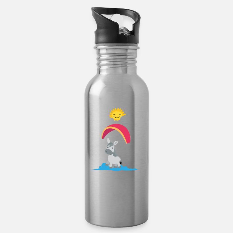 A donkey flies paraglider - Water bottle with straw - silver