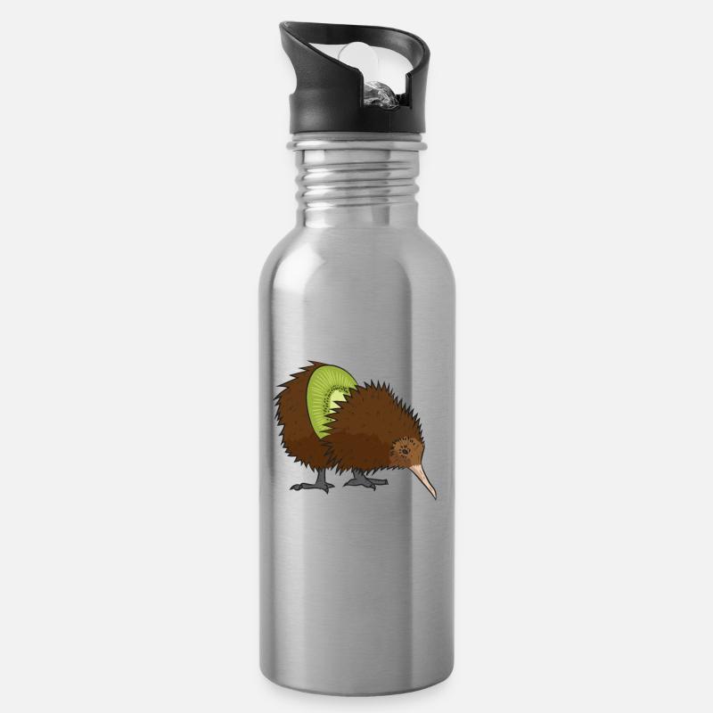 Kiwi - Frucht und Vogel - Trinkflasche mit integriertem Trinkhalm - Lightsilver