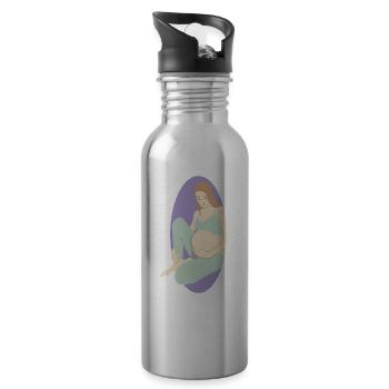 Glücklich Schwanger Babybauch Geburt Baby Geschenk - Trinkflasche mit integriertem Trinkhalm - Lightsilver - Rechts