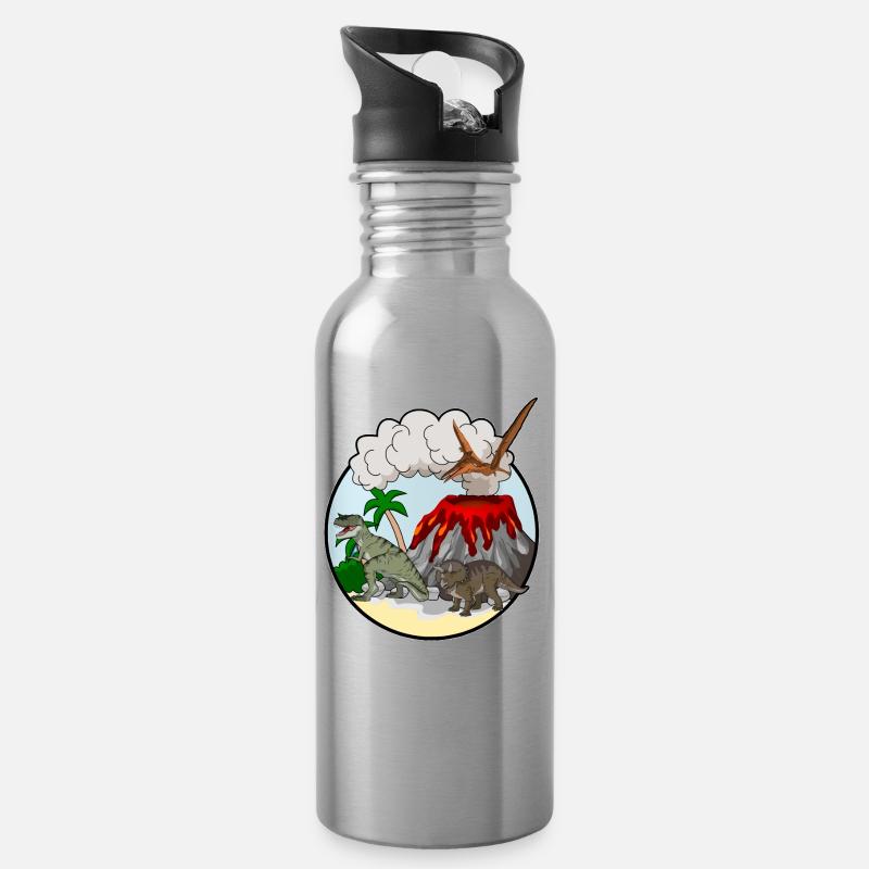 Dinosaurier Dino - Trinkflasche mit integriertem Trinkhalm - Lightsilver