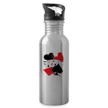 Gambling Poker Poker Playing Card Money Casino - Water bottle with straw - silver - Right