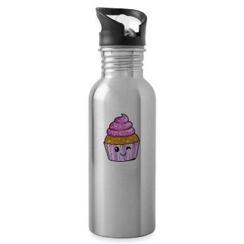 Muffin tart cupcake cake pastry sweets - Water bottle with straw - silver - Right
