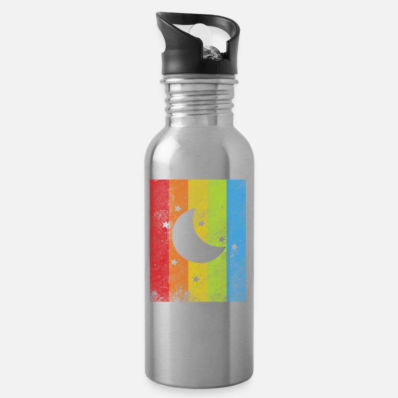 Regenbogenfahne - Trinkflasche mit integriertem Trinkhalm - Lightsilver