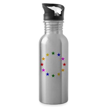 EU stars in rainbow colours - Water bottle with straw - silver - Right