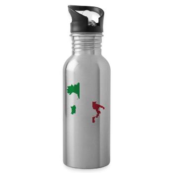 Italy Map Italian Flag Gift - Water bottle with straw - silver - Right