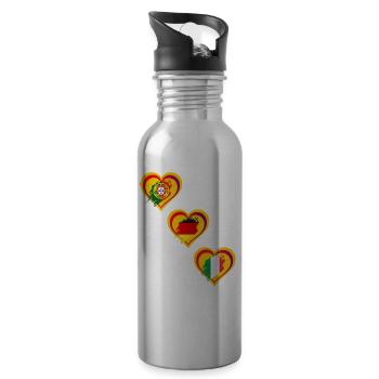 Heart Flags Love Germany, Portugal, Italy - Water bottle with straw - silver - Right