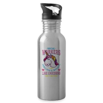Sozialarbeiter Geschenk - Trinkflasche mit integriertem Trinkhalm - Lightsilver - Rechts