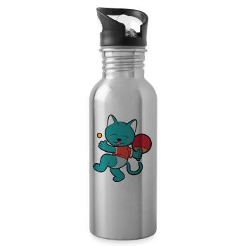Funny Cat Table Tennis Player Gift Girl - Water bottle with straw - silver - Right
