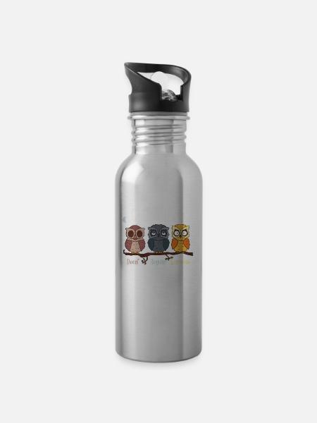 Lustiges Coffee Owls, Kaffeettrinker Geschenk - Trinkflasche mit integriertem Trinkhalm - Lightsilver