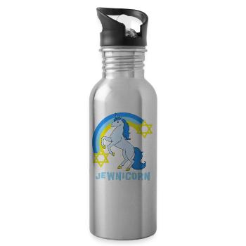 Judaism Unicorn Star of David Jewish Jews - Water bottle with straw - silver - Right