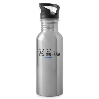 Panda Bär Gamer Essen Gaming Schlafen Videospiel - Trinkflasche mit integriertem Trinkhalm - Lightsilver - Rechts