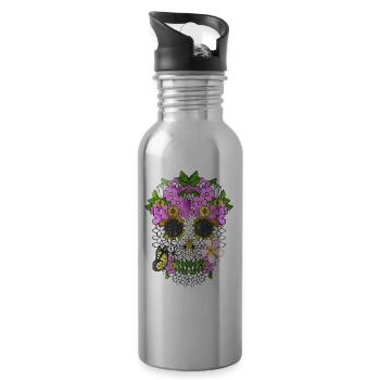 Dia De Los Muertos Skull Flowery Day Of The Dead - Water bottle with straw - silver - Right