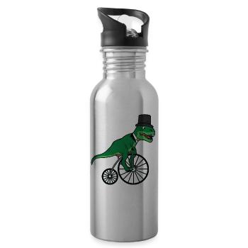 T-Rex auf Fahrrad Dino - Trinkflasche mit integriertem Trinkhalm - Lightsilver - Rechts