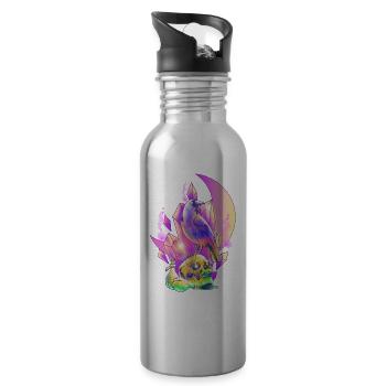 Skull & Crow RPG Gamer Fantasy Gaming Pastel Art - Water bottle with straw - silver - Right
