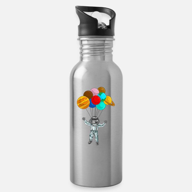 Astronaut In Space Flying Mit Planetenballons - Trinkflasche mit integriertem Trinkhalm - Lightsilver
