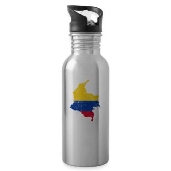 Kolumbien-Flaggendesign beunruhigte Weinlese - Trinkflasche mit integriertem Trinkhalm - Lightsilver - Rechts