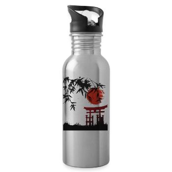 miyajima sunset japanese nature - Water bottle with straw - silver - Right