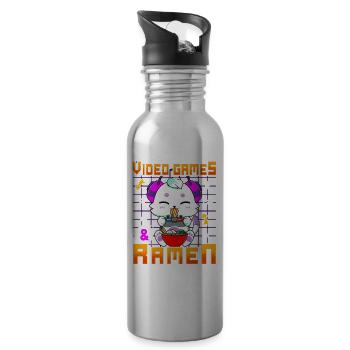 Propulsé par les jeux vidéo &Ramen Anime Cat Gamer - Gourde avec paille intégrée - argent clair - Droite