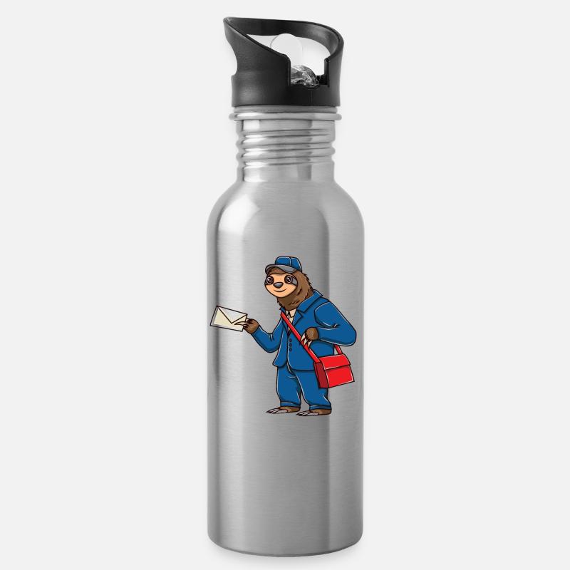 Faultier Briefträger Postbote Sloth - Trinkflasche mit integriertem Trinkhalm - Lightsilver