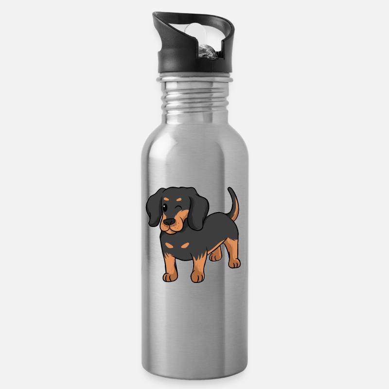 Dackel - Trinkflasche mit integriertem Trinkhalm - Lightsilver