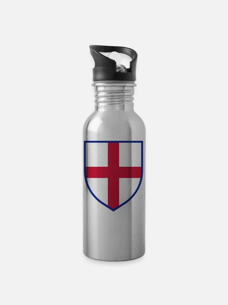 England Flag, St George's Cross Shield - Water bottle with straw - silver