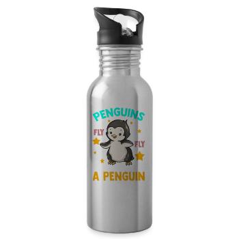 Cute Penguins Can't Fly I Can't Fly I Am A Penguin - Water bottle with straw - silver - Right