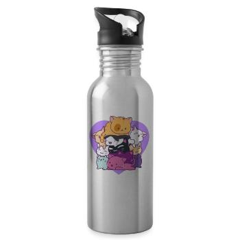 Cute & Funny A Meowtain Of Cats Kitty Mountain Pun - Water bottle with straw - silver - Right