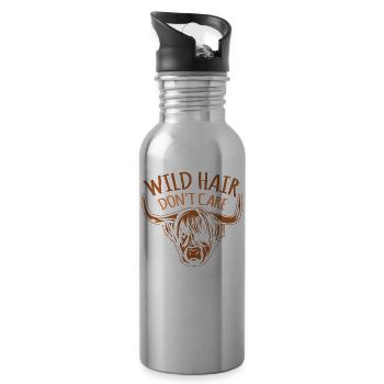 Wild Hair Don’t Care Drôle de vache Highland avec des cheveux - Gourde avec paille intégrée - argent clair - Droite