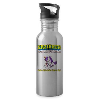 Erzieher Weil Superheld Kein Offizieller Beruf Ist - Trinkflasche mit integriertem Trinkhalm - Lightsilver - Rechts
