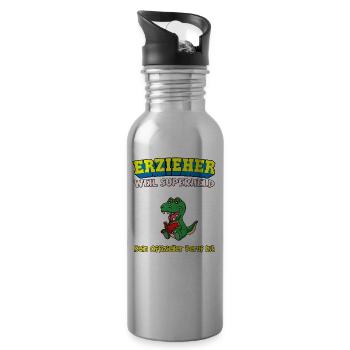 Erzieher Weil Superheld Kein Offizieller Beruf Ist - Trinkflasche mit integriertem Trinkhalm - Lightsilver - Rechts